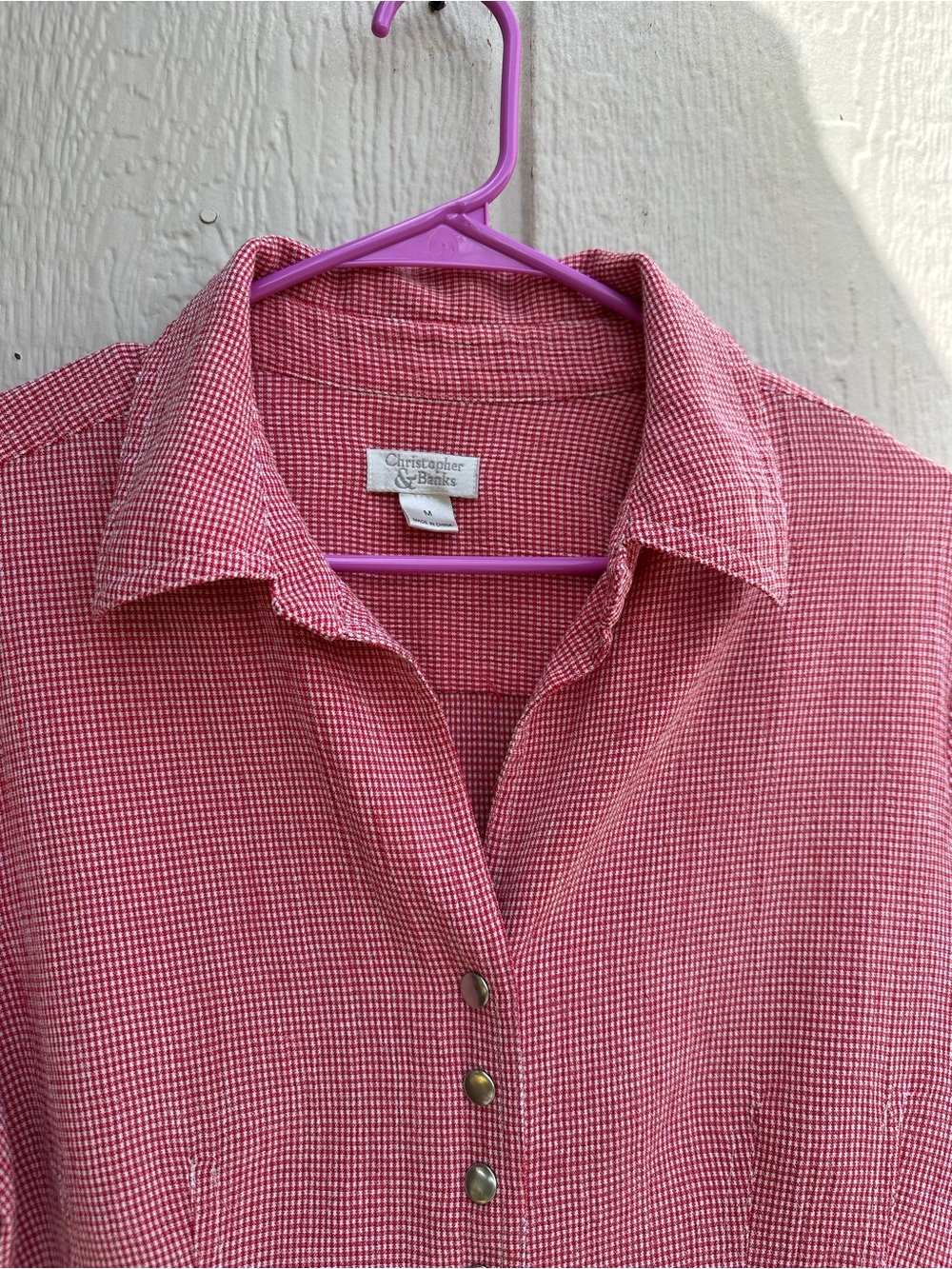 Christopher & Banks Red & White Gingham Shirt Size M
